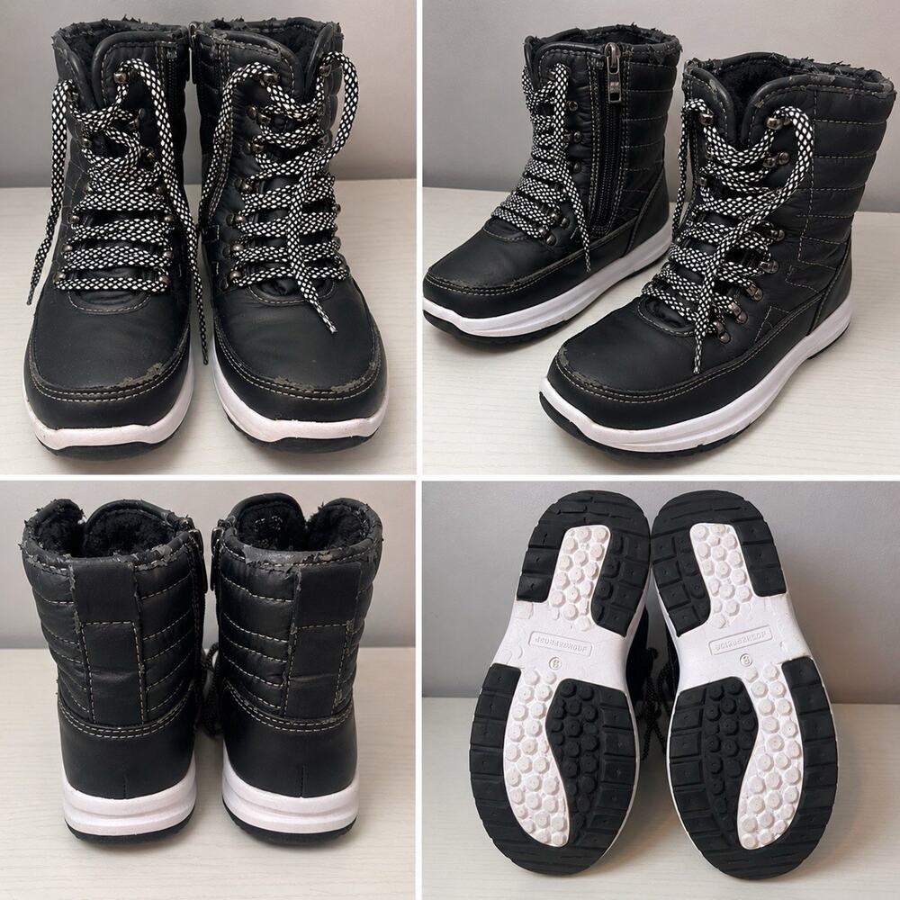 Weatherproof Alexa Winter Boots Faux Fur Black Women’s Size 6 Side Zip Lace Up